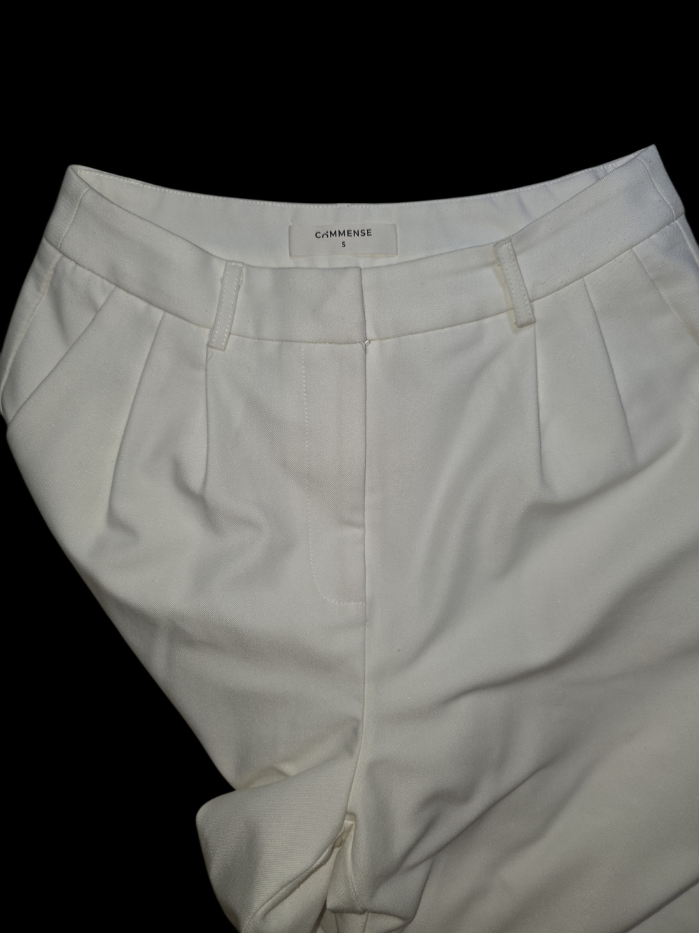 Commense White Pleated Front Women's Trousers